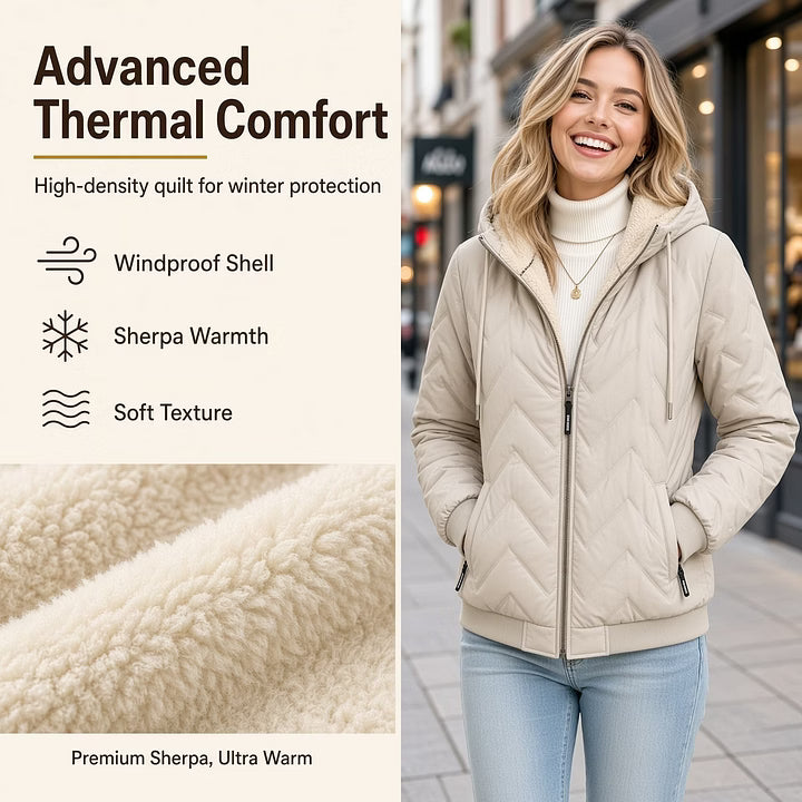 Women's Sherpa-Lined Quilted Hooded Jacket