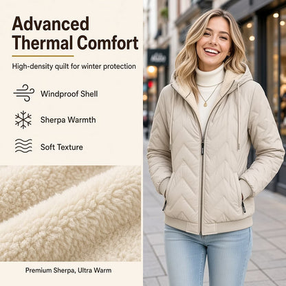 Women's Sherpa-Lined Quilted Hooded Jacket