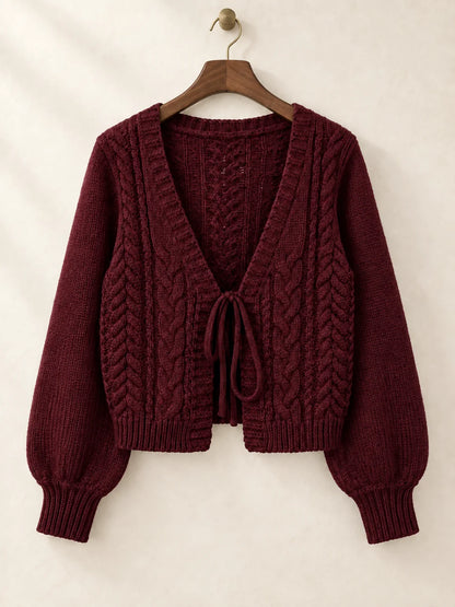 Women's Tie-Front Cable Knit Cardigan