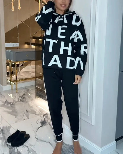 Women's Letter Print Hoodie & Trouser Set