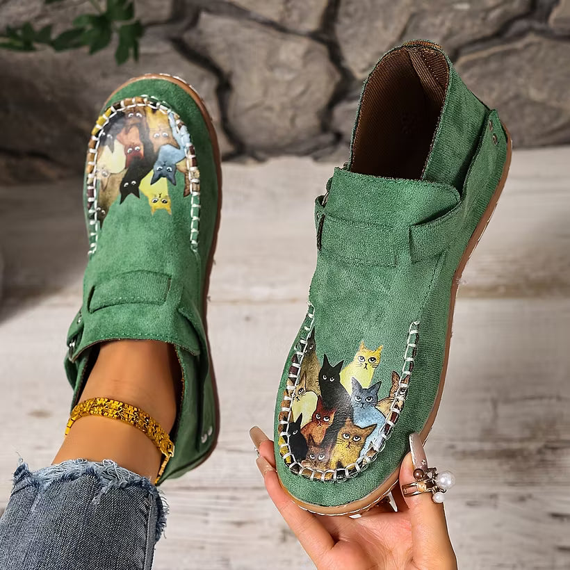 Women's Cat Print Slip-On Loafers