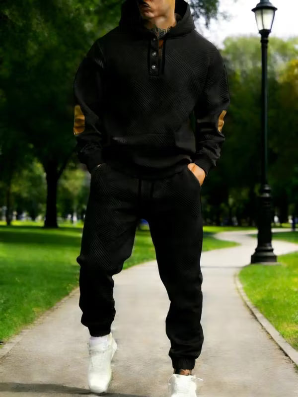 Men's Geometric Texture Hoodie & Jogger Set