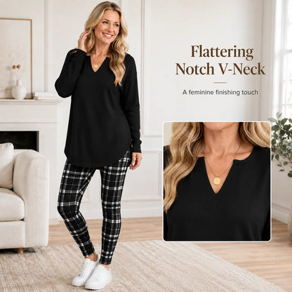 Women's Plaid Leggings & Tunic Top Set