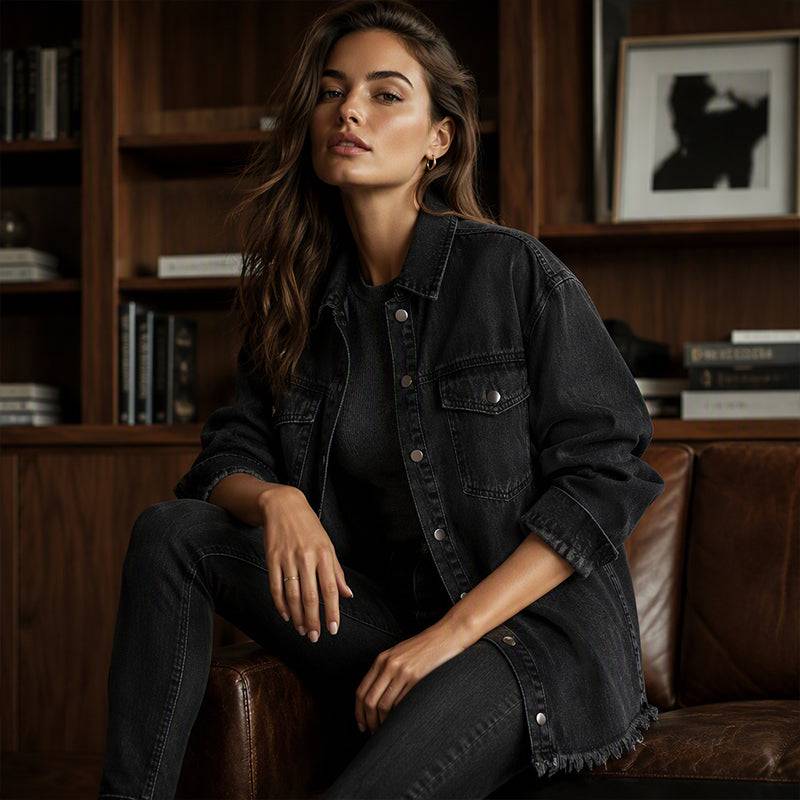 Women's Relaxed Raw Hem Denim Jacket
