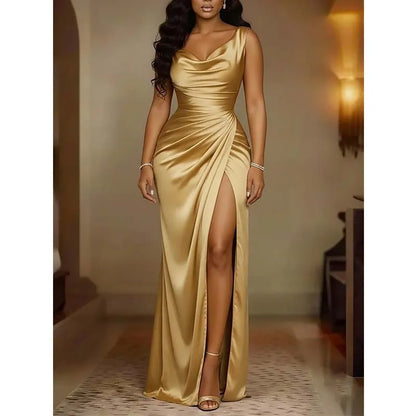 Women's Cowl Neck Satin-Look Maxi Dress