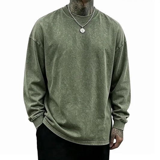 Men's Vintage Washed Oversized Long-Sleeve T-Shirt