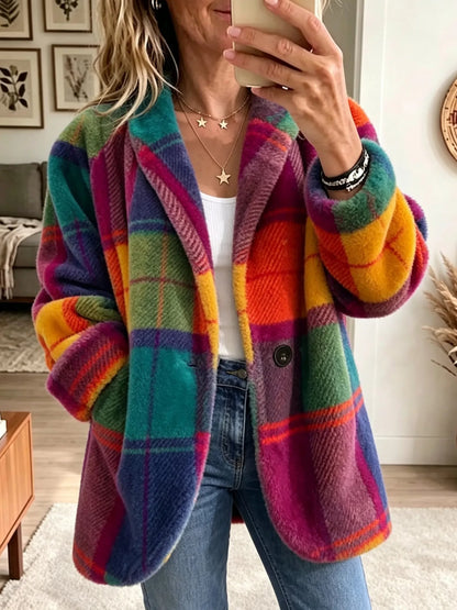 Women's Colourful Plaid Fleece Coat