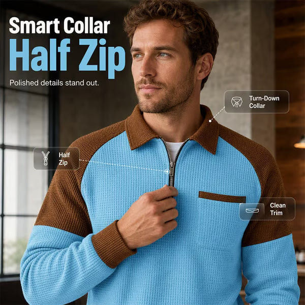 Men's Waffle Knit Quarter-Zip Pullover