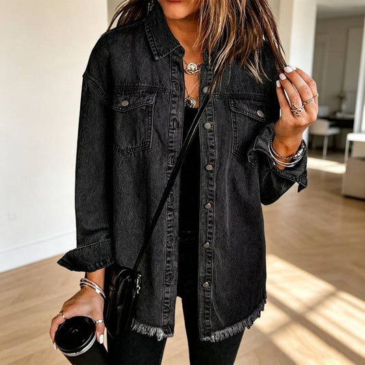 Women's Relaxed Raw Hem Denim Jacket