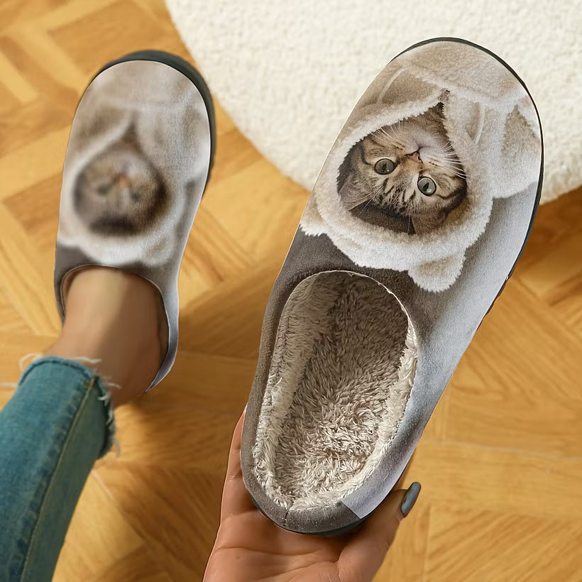 Women's 3D Cat Plush Slip-On Slippers