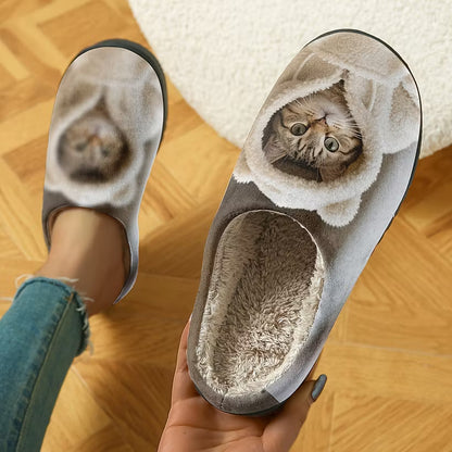 Women's 3D Cat Plush Slip-On Slippers