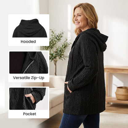 Women's Textured Cable Knit Zip-Up Jacket
