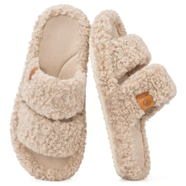 Women's Fuzzy Open-Toe Slippers