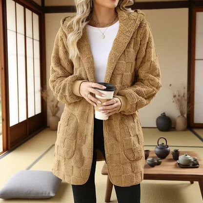 Women's Check Pattern Plush Cardigan