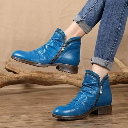 Women's Double-Zip Low Heel Ankle Boots