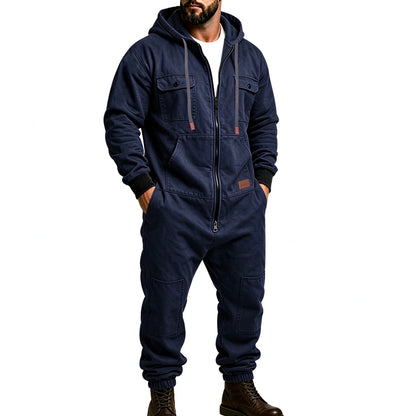 Men's Full-Zip Hooded Cargo Jumpsuit