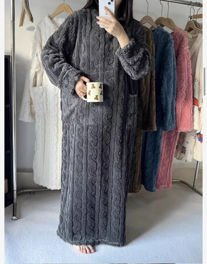 Women's Cosy Cable-Knit Fleece Nightdress