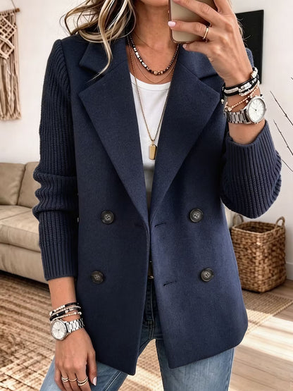 Women's Knit Sleeve Double-Breasted Blazer