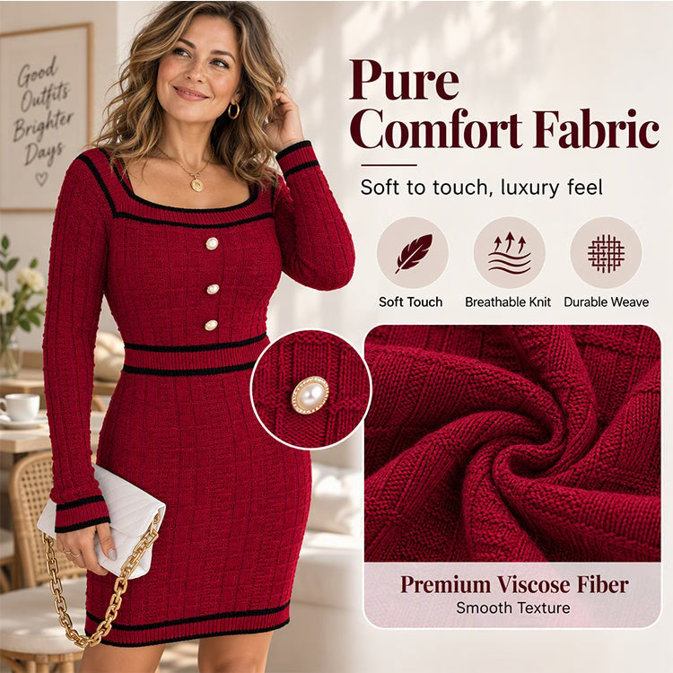 Women's Square Neck Ribbed Knit Mini Dress
