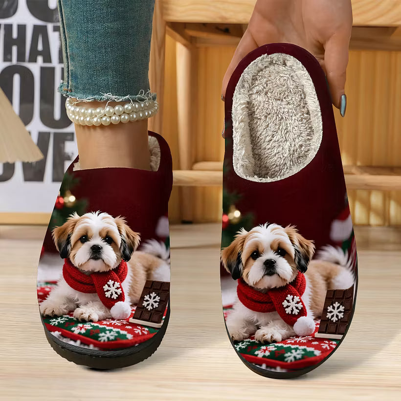 Women's 3D Dog Plush Slip-On Slippers