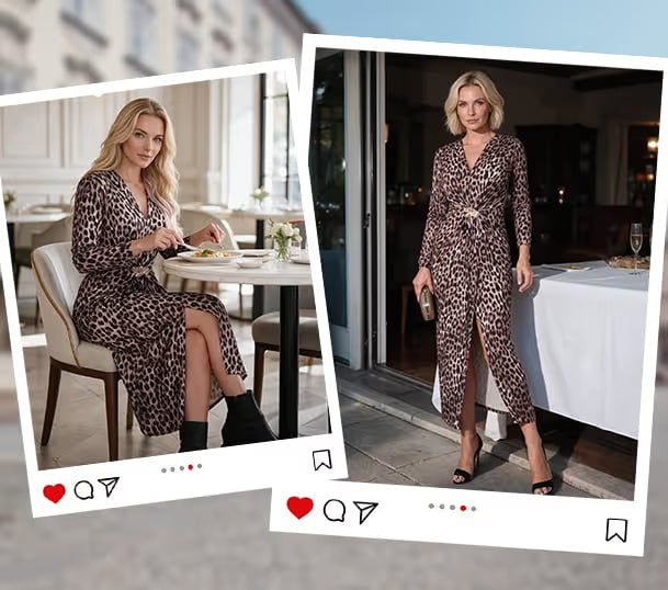 Women's Leopard Print V-Neck Midi Dress