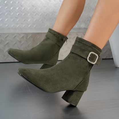 Women's Buckle Detail Chunky Heel Ankle Boots
