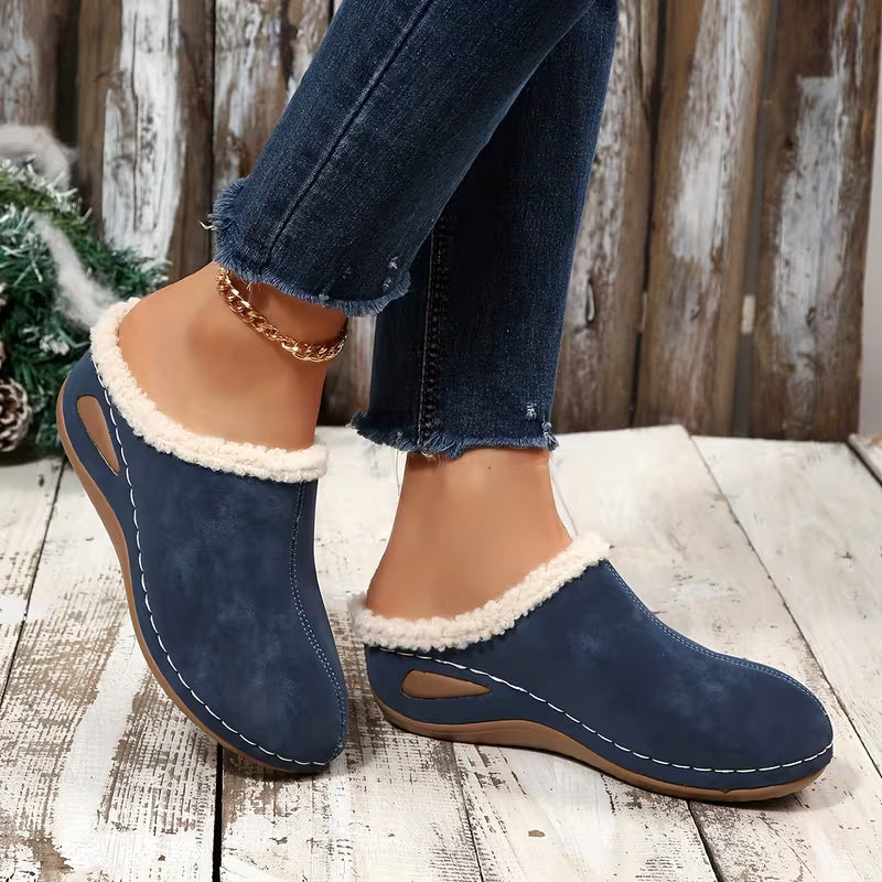 Women's Plush Trim Wedge Slippers