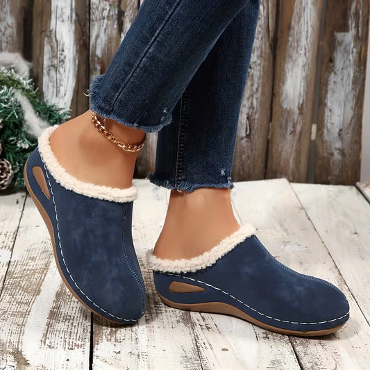 Women's Plush Trim Wedge Slippers