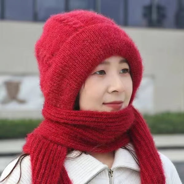 Knitted Ear-Covering Hat & Scarf