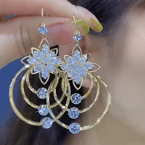Women's Sparkling Floral Layered Drop Earrings