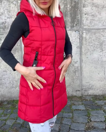 Women's Longline Quilted Hooded Gilet