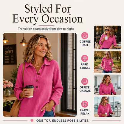 Women's Waffle Knit Henley Pullover