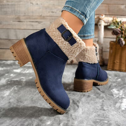 Women's Plush Cuff Block Heel Ankle Boots