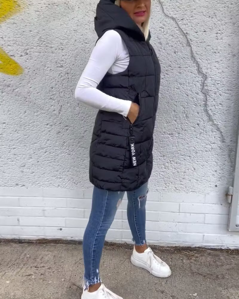 Women's Longline Quilted Hooded Gilet