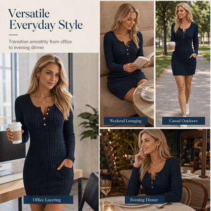 Women's Ribbed Long-Sleeve Mini Dress