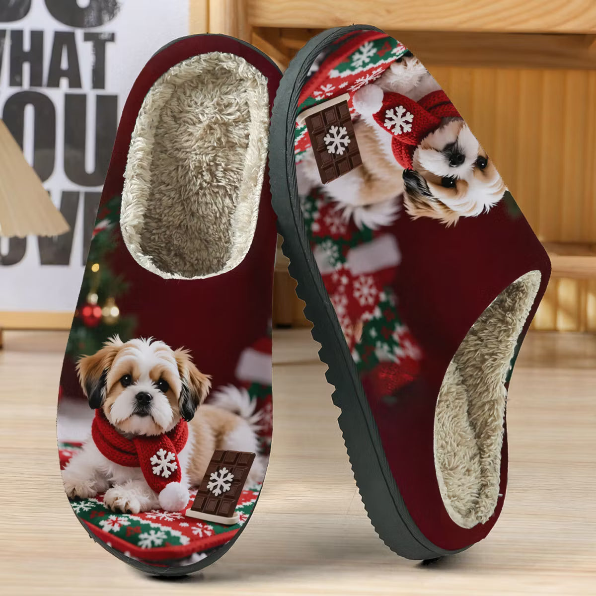 Women's 3D Dog Plush Slip-On Slippers