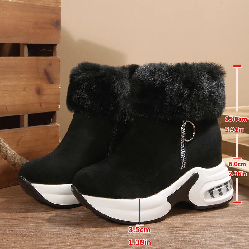 Women's Plush Platform Zip Ankle Boots