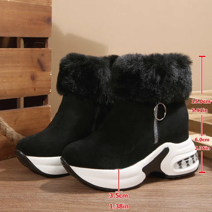 Women's Plush Platform Zip Ankle Boots