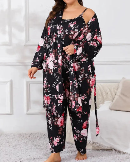 Women's Camisole, Robe & Trouser Lounge Set