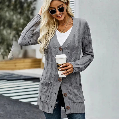 Women's Cable Knit Button-Up Cardigan