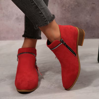 Women's Double-Zip Low Heel Ankle Boots