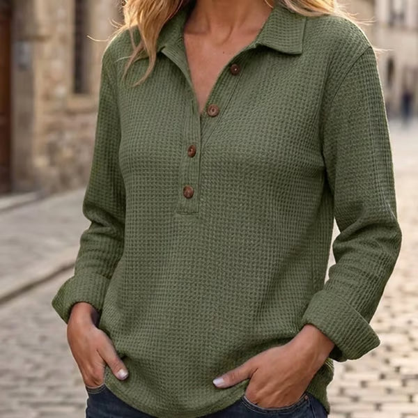 Women's Waffle Knit Henley Pullover