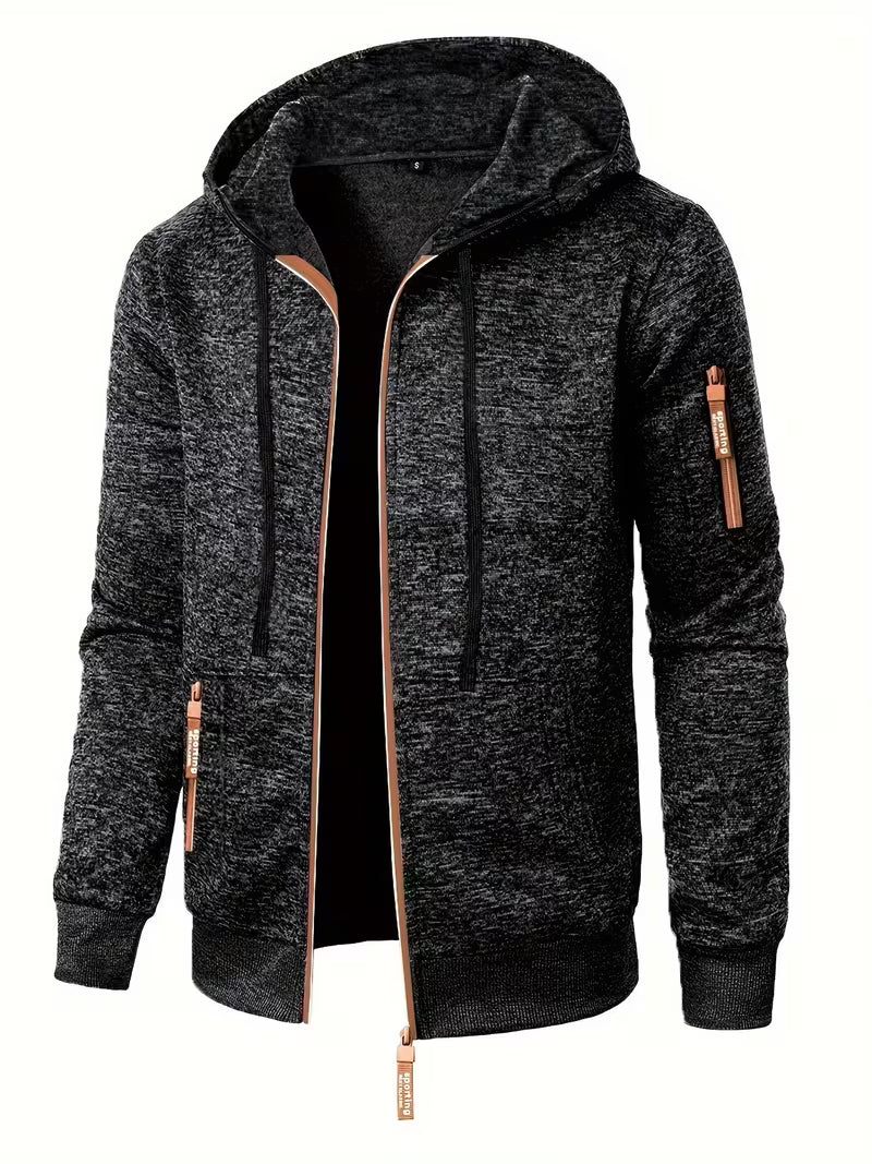 Men's Textured Zip-Up Hooded Jacket