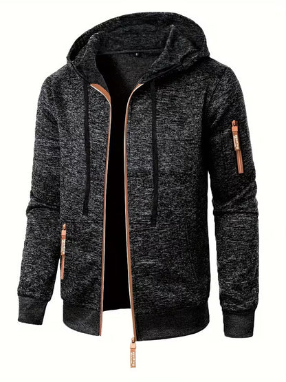 Men's Textured Zip-Up Hooded Jacket