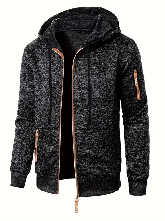 Men's Textured Zip-Up Hooded Jacket