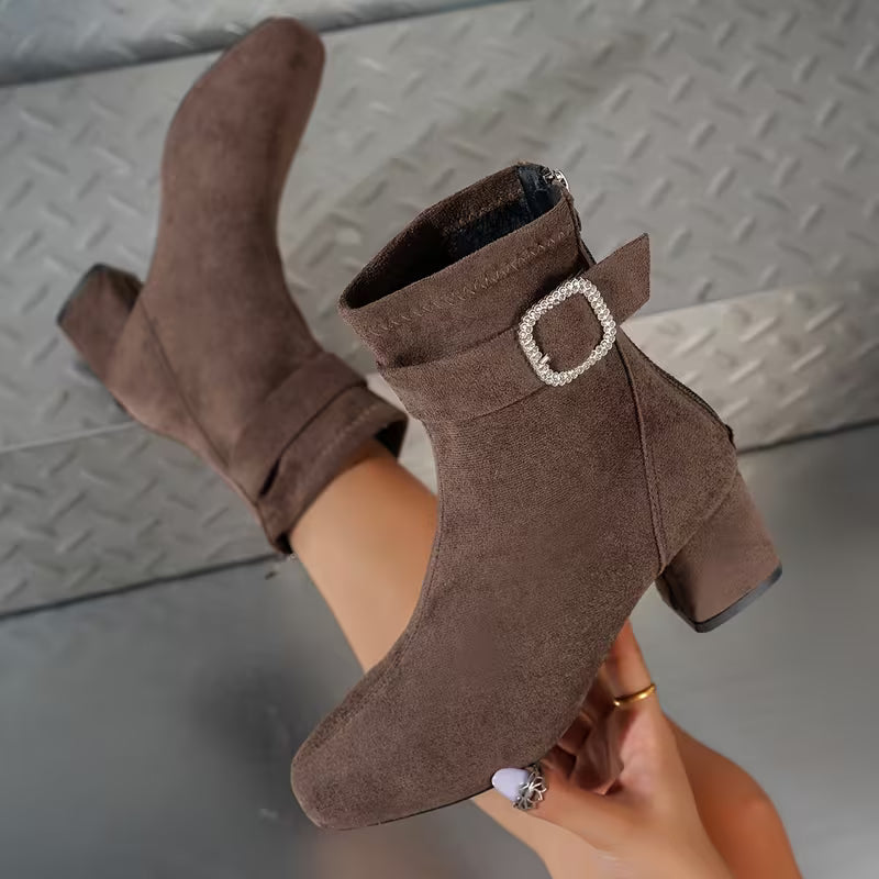 Women's Buckle Detail Chunky Heel Ankle Boots