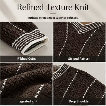 Women's Relaxed Striped V Neck Jumper