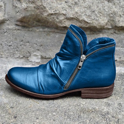 Women's Double-Zip Low Heel Ankle Boots