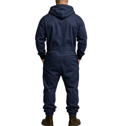 Men's Full-Zip Hooded Cargo Jumpsuit