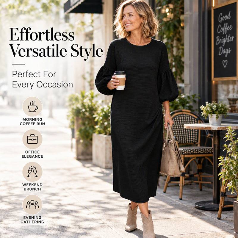 Women's Elegant Balloon Sleeve Midi Dress
